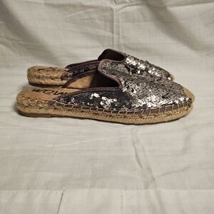 Sam Edelman KERRY SEQUIN ESPADRILLE MULES METALLIC PEWTER